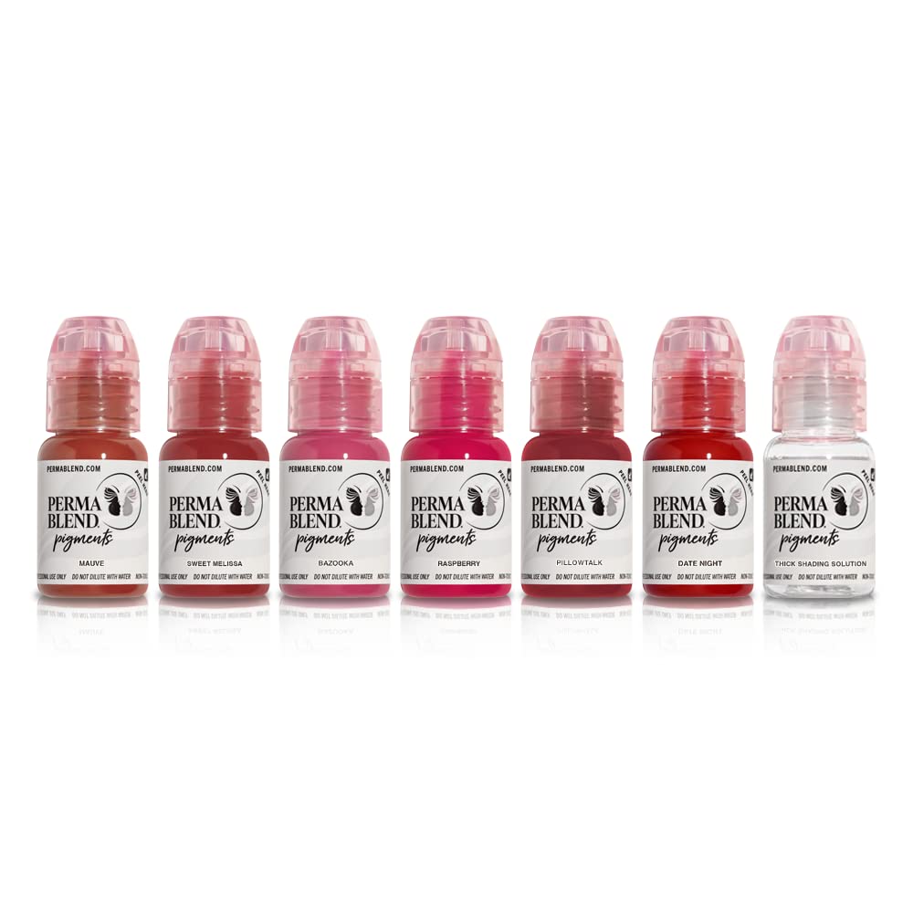 Ensemble de Couleurs à Lèvres Perma Blend Sultry - Set d'Encre pour Tatouage Rose & Rouge pour Maquillage Permanent - Fournitures de Tatouage pour Microblading et Lip Blush - 6 Pigments & Solution de Nuance - Vegan (0,5 oz Chacun)